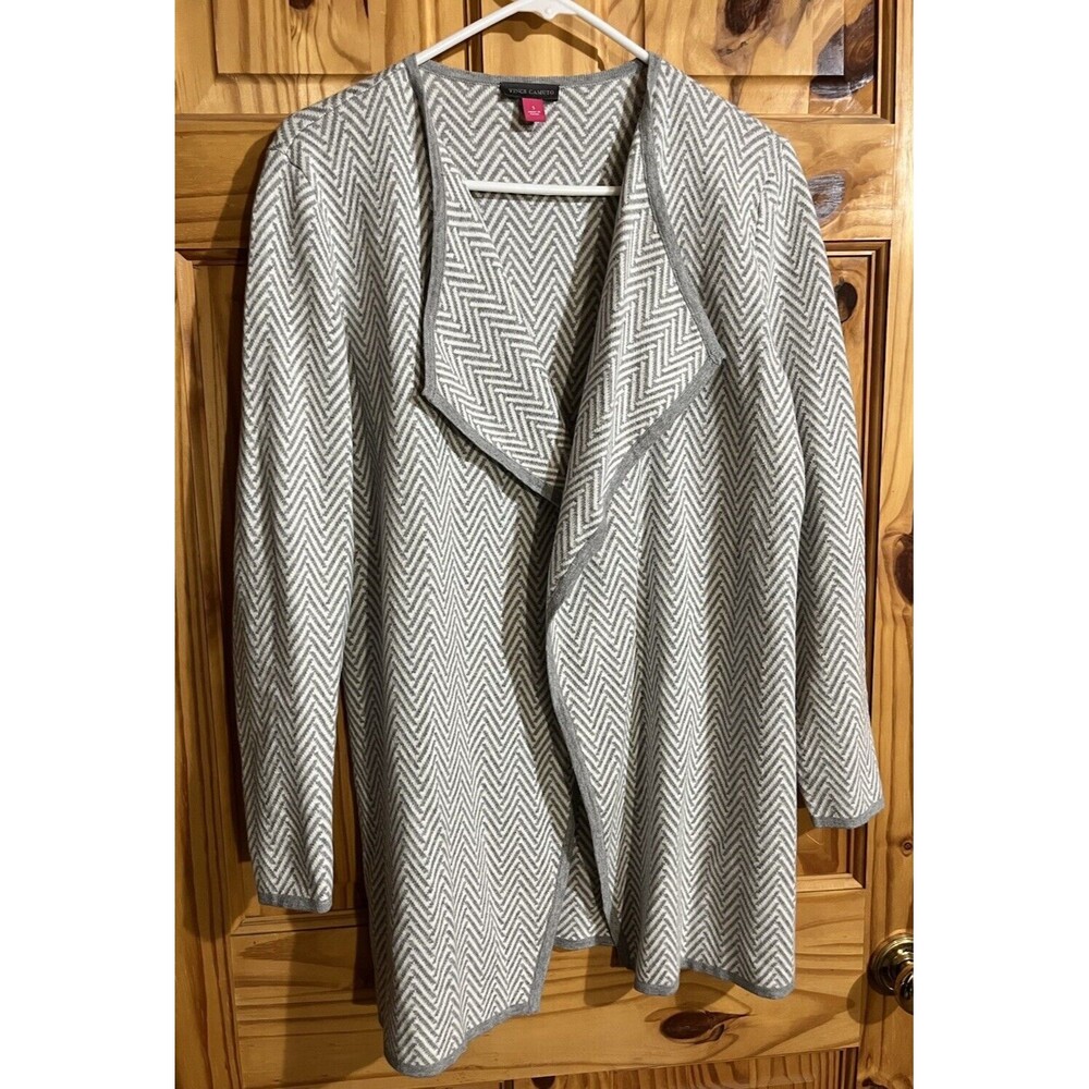 Vince Camuto Sweater Womens Small Gray Cotton Cardigan Open Front Long Sleeve